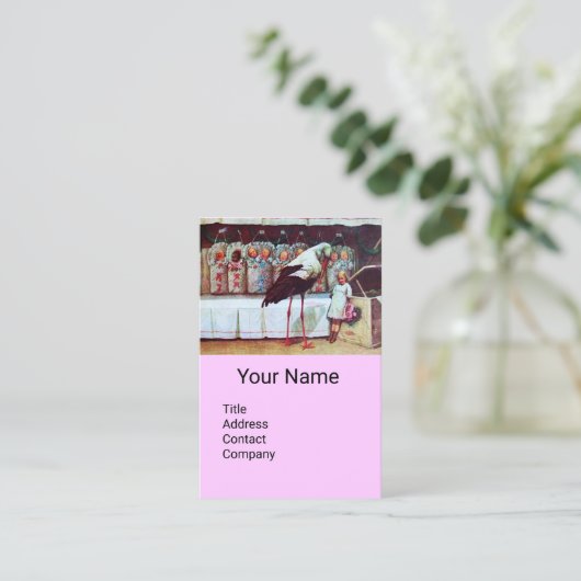 OOIEVAAR MET BABY'S ,ROZE LILA BABY KWEKERIJ VISITEKAARTJE (Staand voorkant)