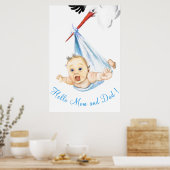 Ooievaar met babyschilderij op poster (Keuken)