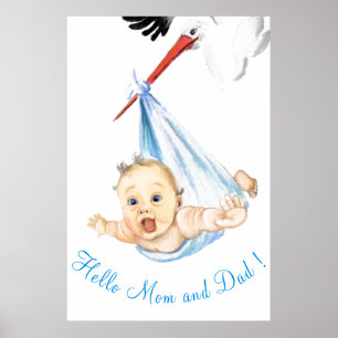 Ooievaar met babyschilderij op poster