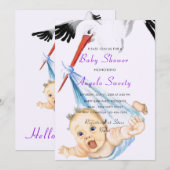 Ooievaar met babyshower uitnodiging grappig ontwer (Voorkant / Achterkant)