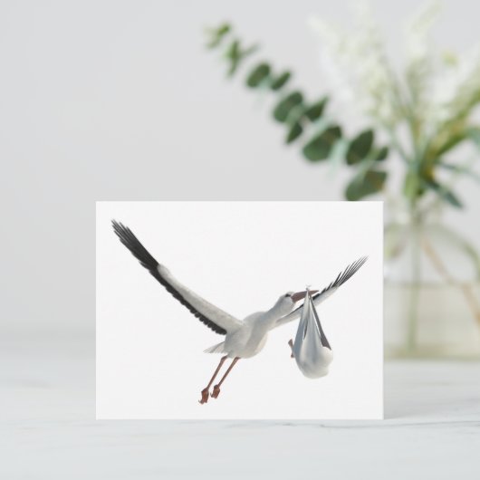 Ooievaar met Bundel op Wit Briefkaart (Staand voorkant)