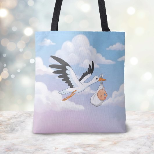 Ooievaar met een baby Bewolkte Lucht Tote Bag
