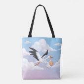 Ooievaar met een baby Bewolkte Lucht Tote Bag (Achterkant)