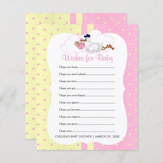 Ooievaar met een Baby Girl Shower - Wensen (Voorkant / Achterkant)