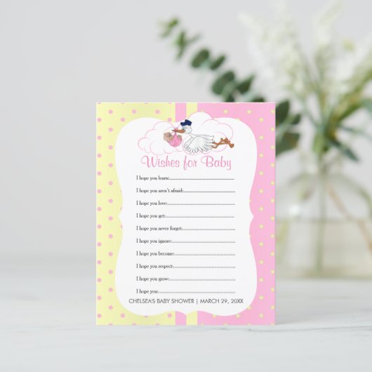 Ooievaar met een Baby Girl Shower - Wensen (Staand voorkant)