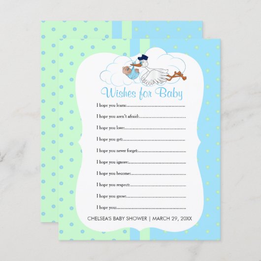 Ooievaar met een baby jongen Shower - Wensen (Voorkant / Achterkant)