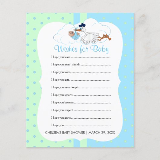 Ooievaar met een baby jongen Shower - Wensen (Voorkant)