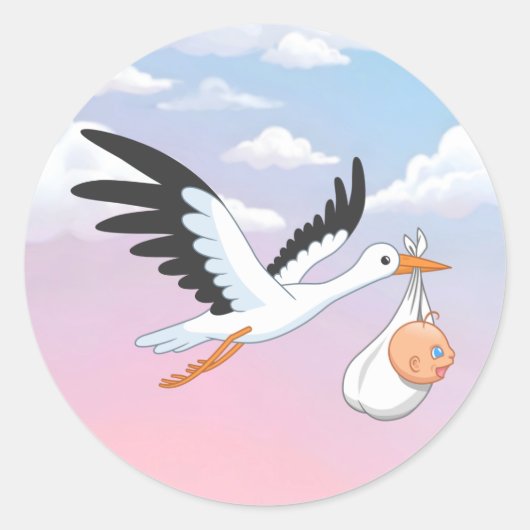 Ooievaar met een baby wolkenlucht ronde sticker (Voorkant)