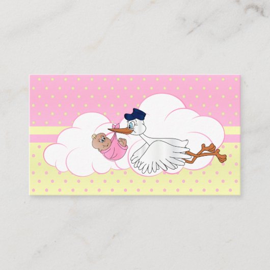 Ooievaar met een Schattigee Kleine Baby Meisje Boe Informatiekaartje (Voorkant)