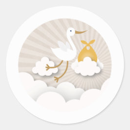 Ooievaar met Oranje Bundel Neutraal Baby shower Ronde Sticker