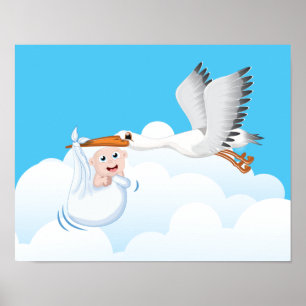 Ooievaar met pasgeboren baby poster