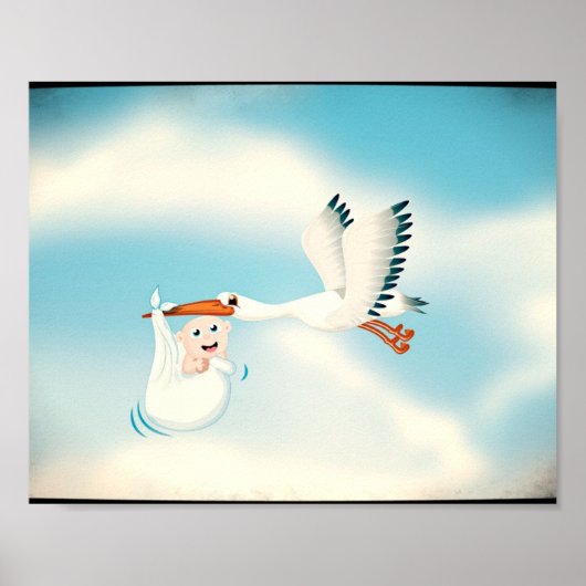 Ooievaar met pasgeboren baby poster (Voorkant)