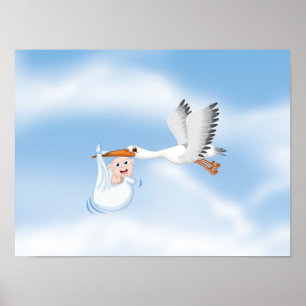 Ooievaar met pasgeboren baby poster