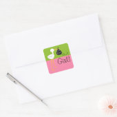 Ooievaar met Polka Dot Bundel Het is een Meisje Vierkante Sticker (Envelop)
