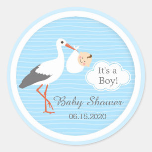 Ooievaar met schattige baby boy Baby shower Sticke Ronde Sticker