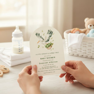 Ooievaar met spruitjesmand Boog Baby Shower Kaart