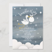 Ooievaar met witte bundel sterren Baby shower Kaart (Voorkant)