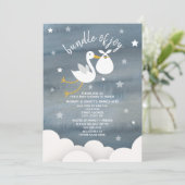 Ooievaar met witte bundel sterren Baby shower Kaart (Staand voorkant)