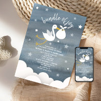 Ooievaar met witte bundel sterren Baby shower