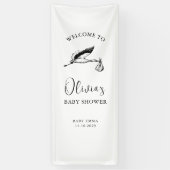 Ooievaar Minimalistisch Schrift Baby Shower Welkom Spandoek (Verticaal)