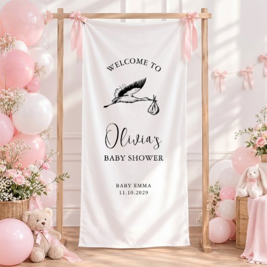 Ooievaar Minimalistisch Schrift Baby Shower Welkom Spandoek