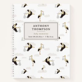 Ooievaar Nieuwe Geboorte Baby Jongen Meisje Herinn Notitieboek