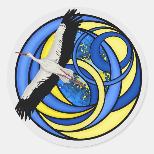Ooievaar. Oekraïense abstracte kunst Ronde Sticker (Voorkant)