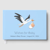Ooievaar op blauw Baby shower Gastenboek (Voorkant)