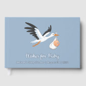 Ooievaar op Blue Baby shower Folie Gastenboek (Voorkant)