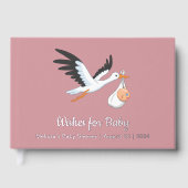 Ooievaar op roze Baby shower Folie Gastenboek (Voorkant)