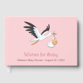 Ooievaar op roze Baby shower Gastenboek (Voorkant)