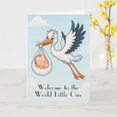 Ooievaar pasgeboren Baby Kaart (Gele Bloem)