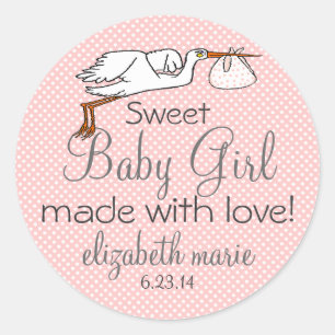 Ooievaar Peach Baby shower Favor Ronde Sticker