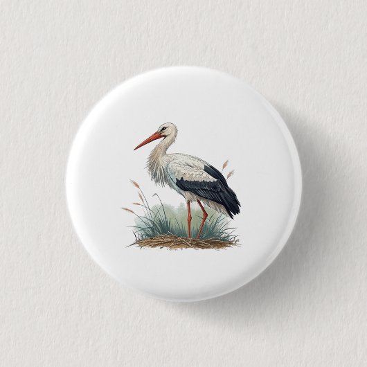 Ooievaar Ronde Button 3,2 Cm (Voorkant)