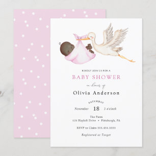 Ooievaar Roze Baby shower Invitation Kaart