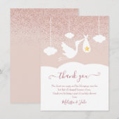 Ooievaar Roze Goud Ster Glitter Baby Shower Gedich Bedankkaart (Voorkant / Achterkant)
