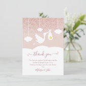 Ooievaar Roze Goud Ster Glitter Baby Shower Gedich Bedankkaart (Staand voorkant)