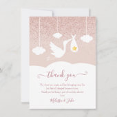 Ooievaar Roze Goud Ster Glitter Baby Shower Gedich Bedankkaart (Voorkant)