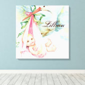 Ooievaar Roze Kwekerij Wand Hanging Canvas Afdruk (Insitu (Houten vloer))