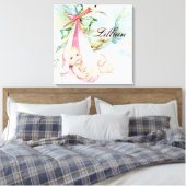 Ooievaar Roze Kwekerij Wand Hanging Canvas Afdruk (Insitu (Slaapkamer))