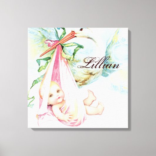 Ooievaar Roze Kwekerij Wand Hanging Canvas Afdruk (Voorkant)