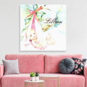 Ooievaar Roze Kwekerij Wand Hanging Canvas Afdruk (Insitu (Woonkamer))