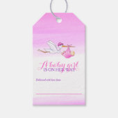 Ooievaar roze meisje baby shower display geschenke cadeaulabel (Voorkant)