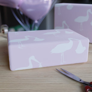 Ooievaar Roze Meisje Baby Shower Inpakpapier