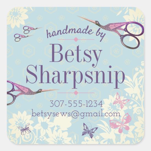 Ooievaar schaar naaien quilter gepersonaliseerd vierkante sticker (Voorkant)