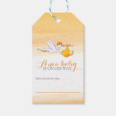 Ooievaar sinaasappel nieuwe baby douche display ge cadeaulabel (Voorkant)