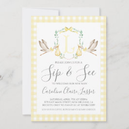 Ooievaar Sip and See Baby shower Invitation Kaart