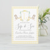 Ooievaar Sip and See Baby shower Invitation Kaart (Staand voorkant)