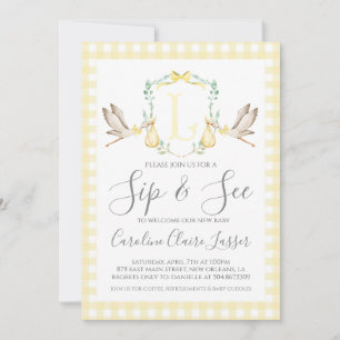 Ooievaar Sip and See Baby shower Invitation Kaart