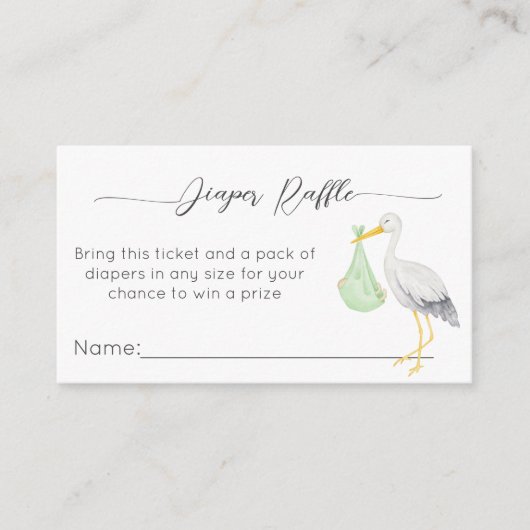 Ooievaar speciale levering baby shower luier loter informatiekaartje (Voorkant)